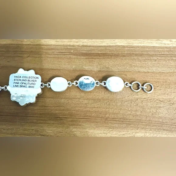 NWT Sterling Silver Pink Opal and Kingman Turquoise Bracelet - Picture 10 of 14